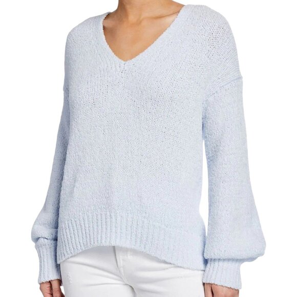 Vince Textured V-Neck Sweater Light Blue Sky Blue Designer Cotton Knit M - Picture 5 of 10